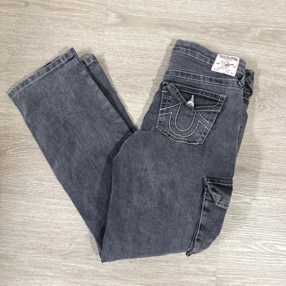 True Religion Ricky Relaxed Straight Boys 16 Shadow Grey Cargo Jeans 45121